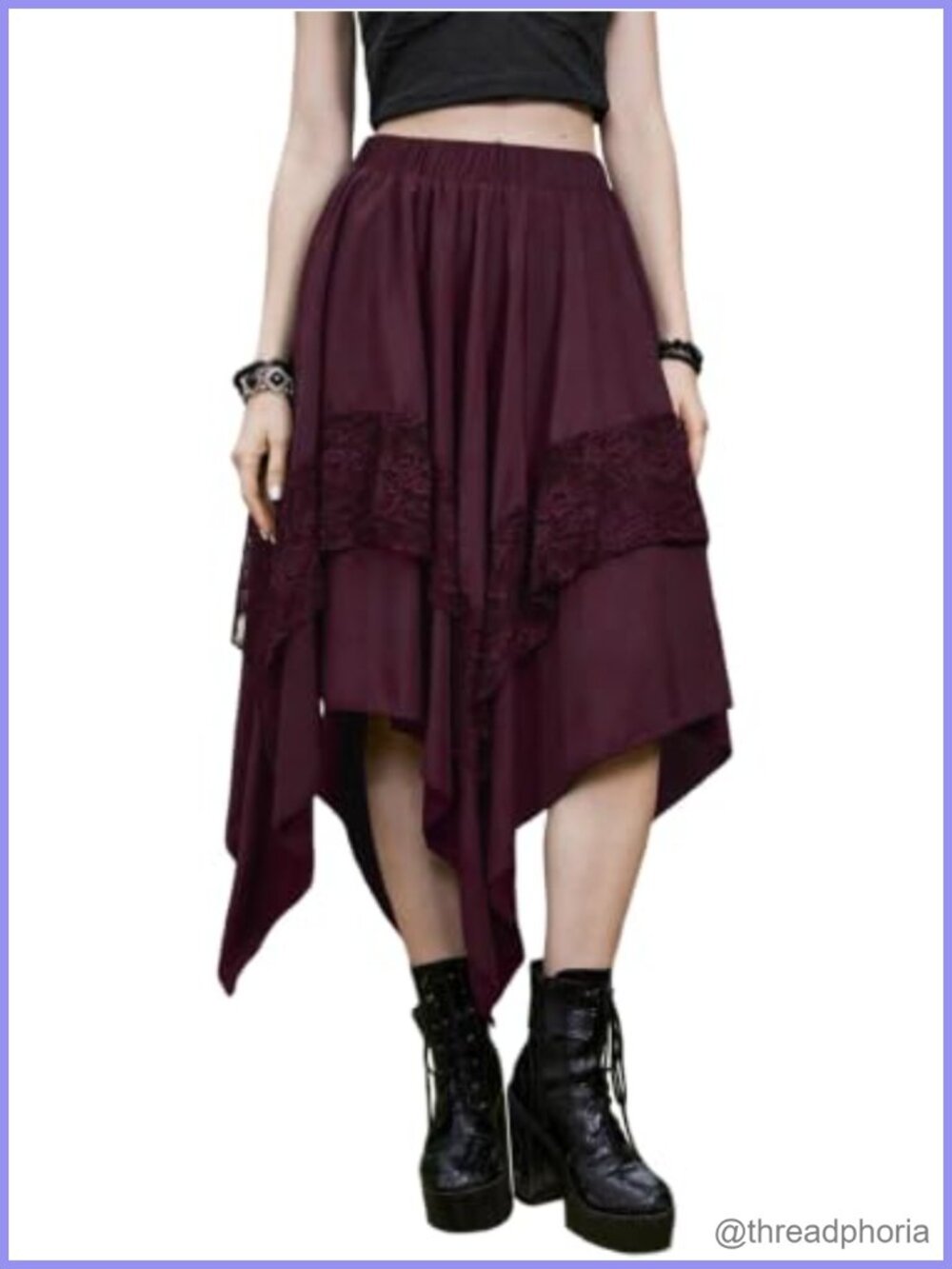 Women Renaissance Fairy Lace Layered Flowy Asymmetrical Midi Skirt